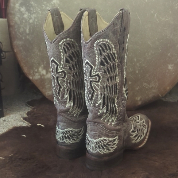 CORRAL A1197 Winged Cross taupe & black sequins cowgirl boots square toe sz10.5 - Picture 4 of 16